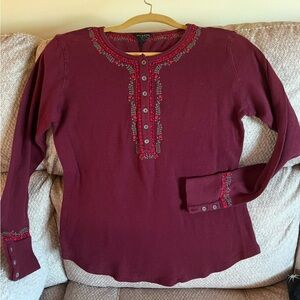 Lucky Brand Burgundy Long Sleeve   Henley Large